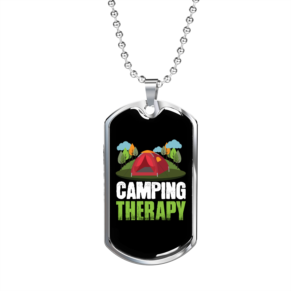 Camper Necklace Camping Therapy Pink Tent Necklace Stainless Steel or 18k Gold Dog Tag 24" Chain-Express Your Love Gifts