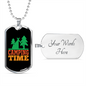 Camper Necklace Camping Time Green Necklace Stainless Steel or 18k Gold Dog Tag 24" Chain-Express Your Love Gifts