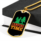 Camper Necklace Camping Time Green Necklace Stainless Steel or 18k Gold Dog Tag 24" Chain-Express Your Love Gifts