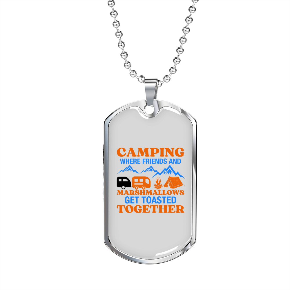 Camper Necklace Camping Together With Friends Necklace Stainless Steel or 18k Gold Dog Tag 24" Chain-Express Your Love Gifts