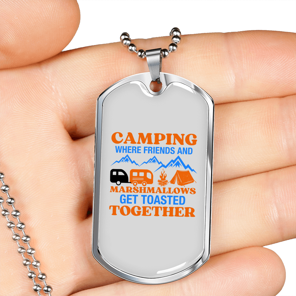 Camper Necklace Camping Together With Friends Necklace Stainless Steel or 18k Gold Dog Tag 24" Chain-Express Your Love Gifts