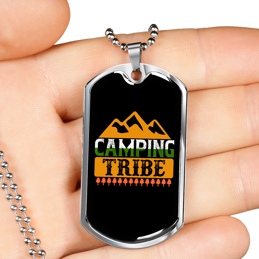 Camper Necklace Camping Tribe Yellow Necklace Stainless Steel or 18k Gold Dog Tag 24" Chain-Express Your Love Gifts
