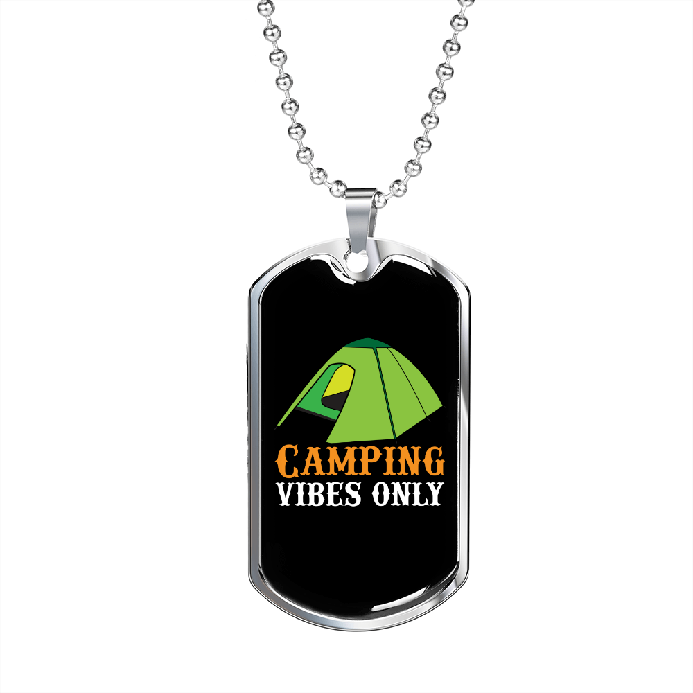 Camper Necklace Camping Vibes Only Green Tent Necklace Stainless Steel or 18k Gold Dog Tag 24" Chain-Express Your Love Gifts