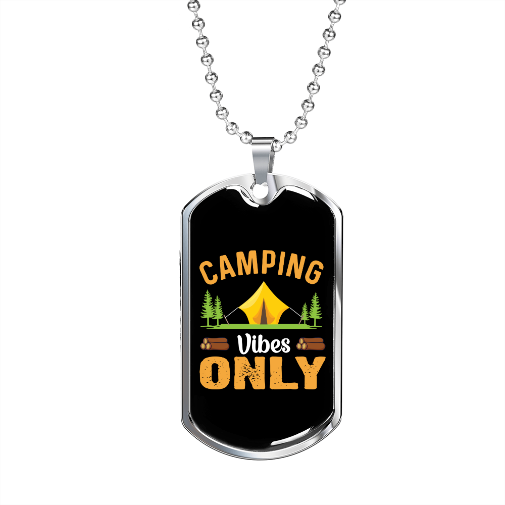 Camper Necklace Camping Vibes Only Orange Necklace Stainless Steel or 18k Gold Dog Tag 24" Chain-Express Your Love Gifts
