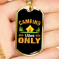 Camper Necklace Camping Vibes Only Orange Necklace Stainless Steel or 18k Gold Dog Tag 24" Chain-Express Your Love Gifts