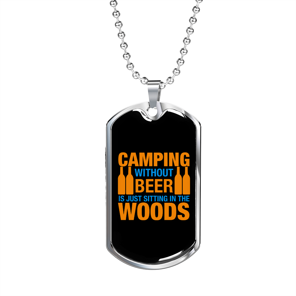 Camper Necklace Camping Without Beer Necklace Stainless Steel or 18k Gold Dog Tag 24" Chain-Express Your Love Gifts