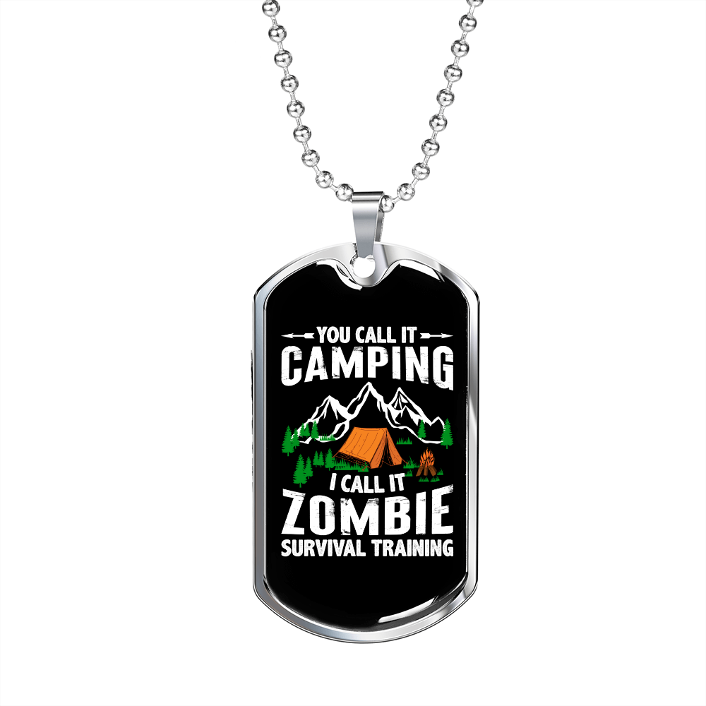 Camper Necklace Camping Zombie Necklace Stainless Steel or 18k Gold Dog Tag 24" Chain-Express Your Love Gifts