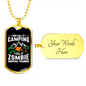 Camper Necklace Camping Zombie Necklace Stainless Steel or 18k Gold Dog Tag 24" Chain-Express Your Love Gifts