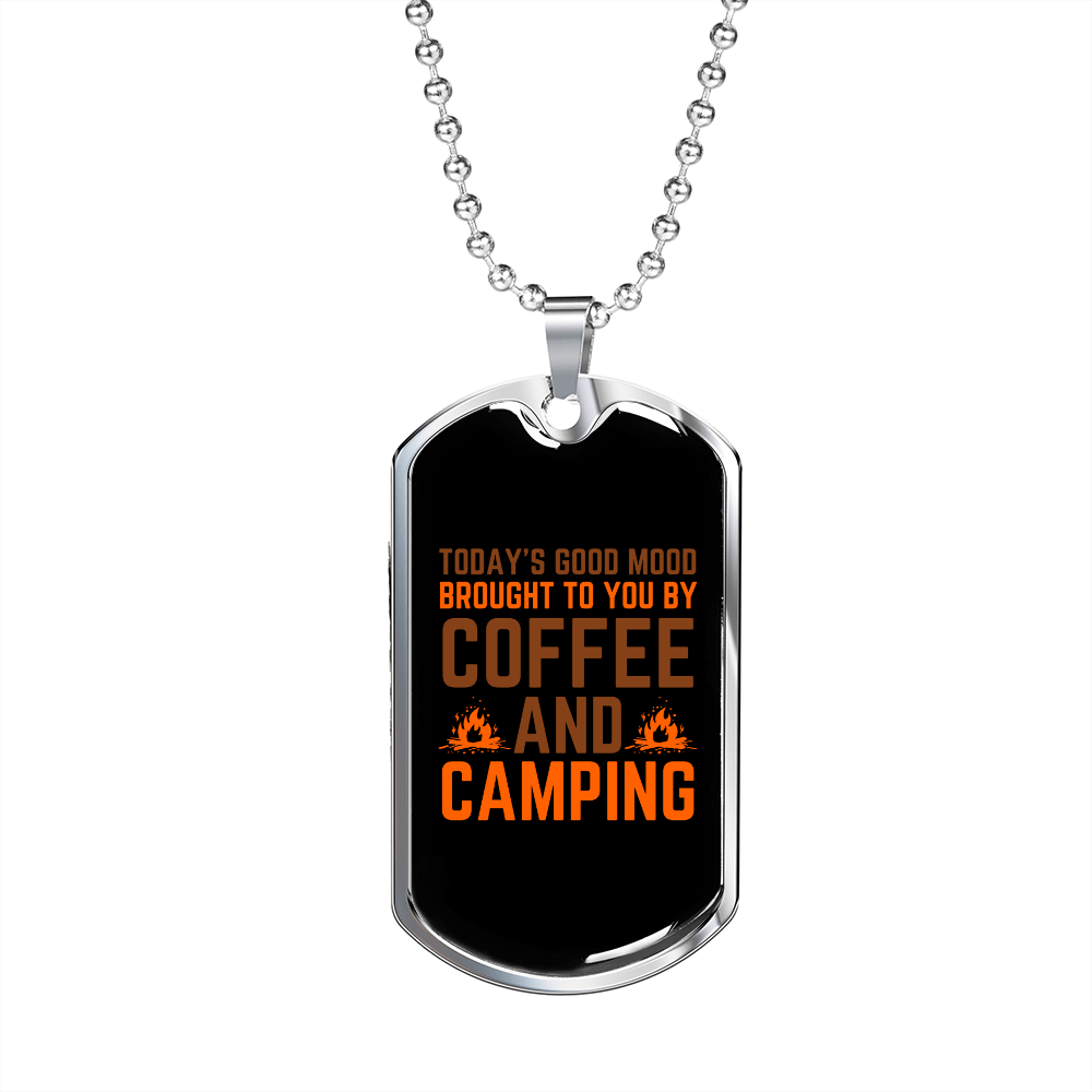 Camper Necklace Cofee and Camping Necklace Stainless Steel or 18k Gold Dog Tag 24" Chain-Express Your Love Gifts