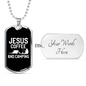 Camper Necklace Coffee And Camping Necklace Stainless Steel or 18k Gold Dog Tag 24" Chain-Express Your Love Gifts