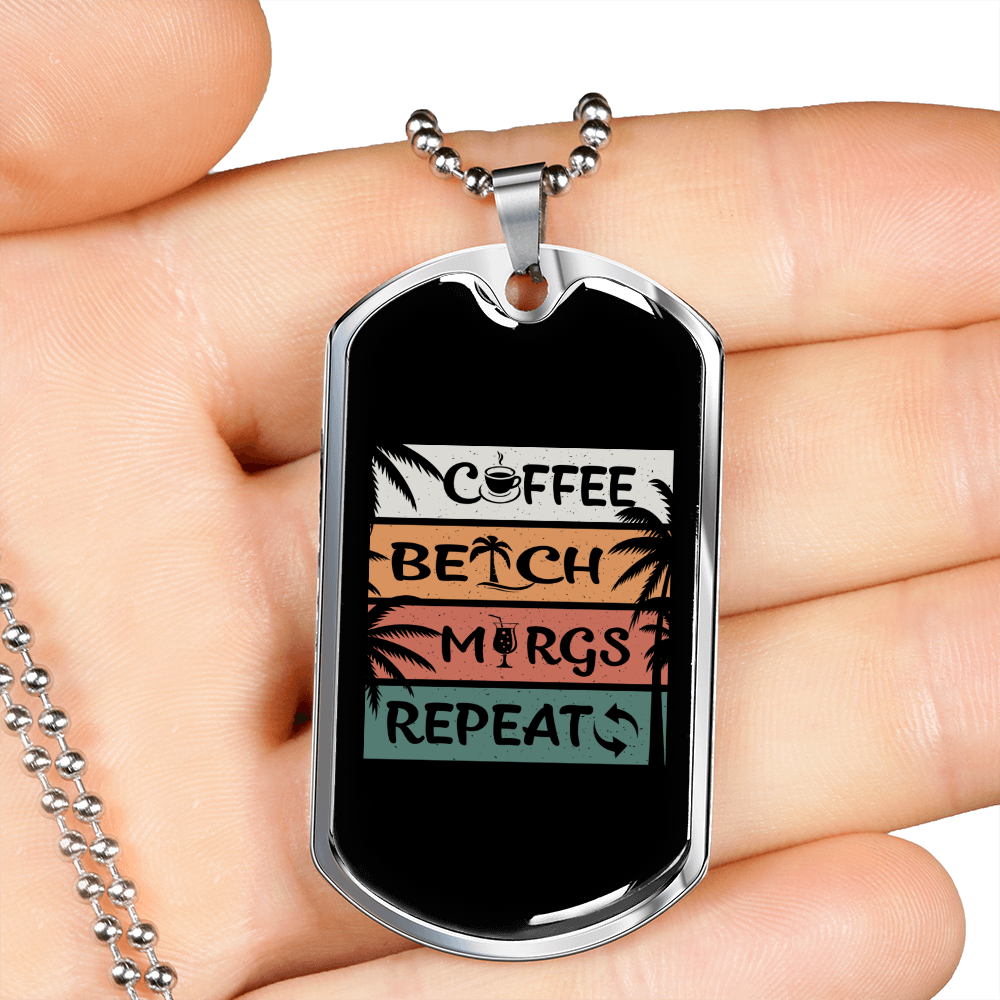 Camper Necklace Coffee Beach Repeat Necklace Stainless Steel or 18k Gold Dog Tag 24" Chain-Express Your Love Gifts