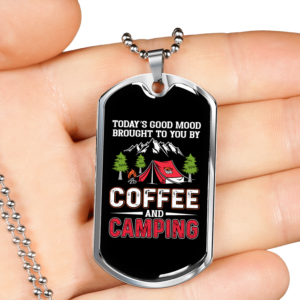 Camper Necklace Coffee Camping White Necklace Stainless Steel or 18k Gold Dog Tag 24" Chain-Express Your Love Gifts