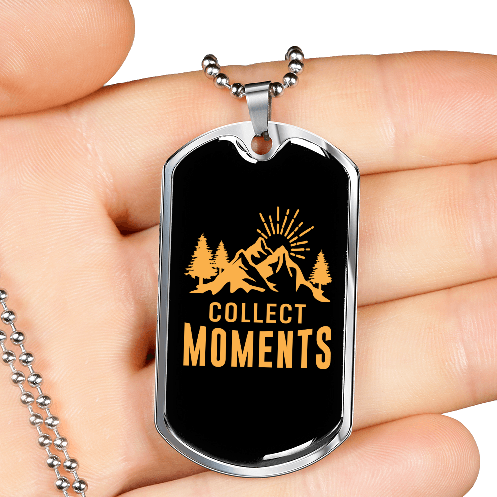 Camper Necklace Collect Moments Hiking Necklace Stainless Steel or 18k Gold Dog Tag 24" Chain-Express Your Love Gifts