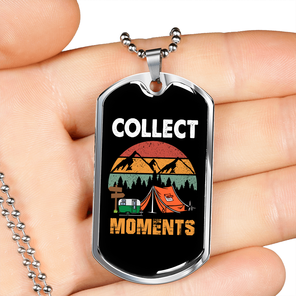 Camper Necklace Collect Moments White Necklace Stainless Steel or 18k Gold Dog Tag 24" Chain-Express Your Love Gifts