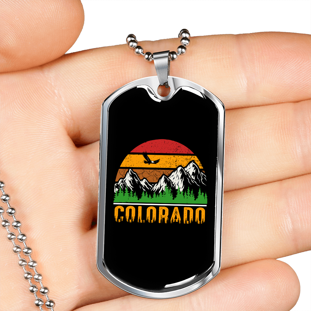 Camper Necklace Colorado Colorful Mountain Necklace Stainless Steel or 18k Gold Dog Tag 24" Chain-Express Your Love Gifts