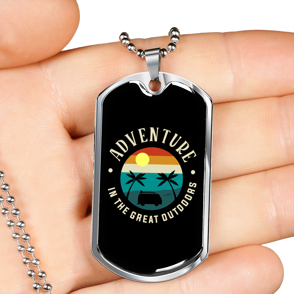 Camper Necklace Colorful Sun Beach Necklace Stainless Steel or 18k Gold Dog Tag 24" Chain-Express Your Love Gifts