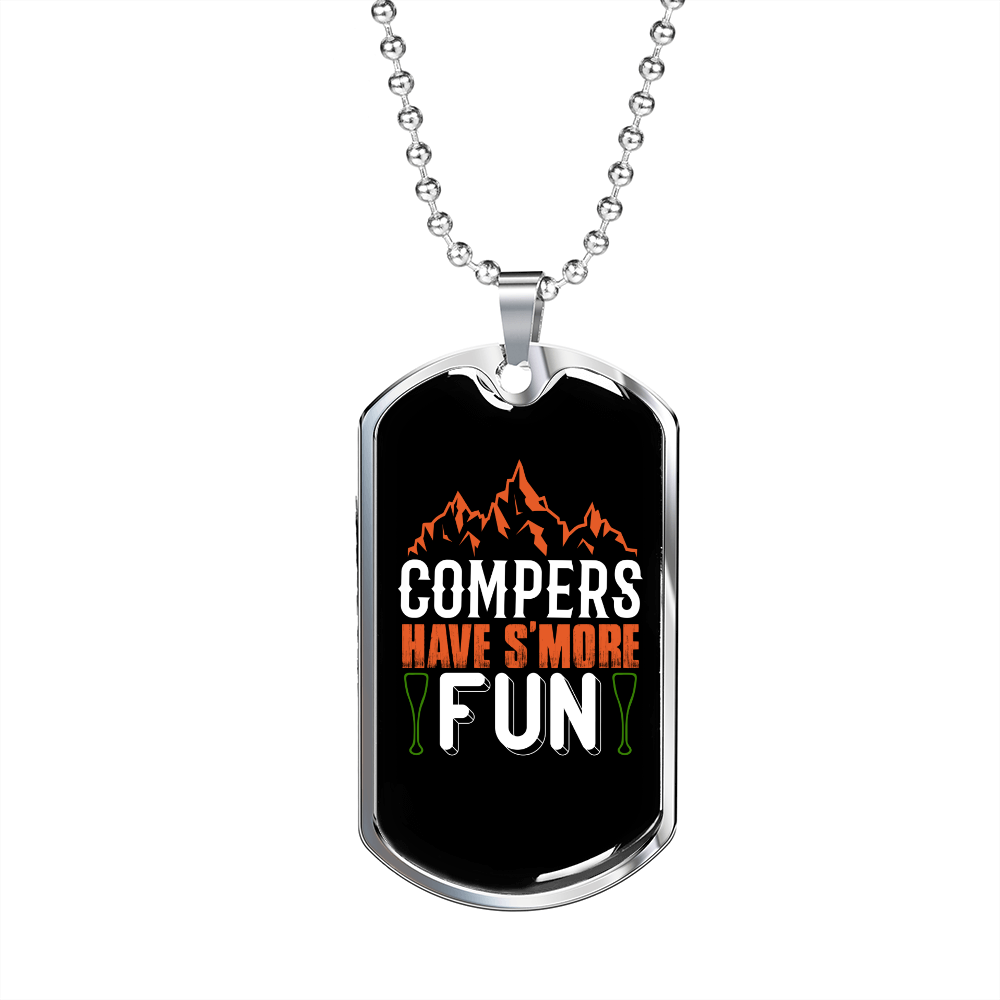 Camper Necklace Compers Have S'more Fun Necklace Stainless Steel or 18k Gold Dog Tag 24" Chain-Express Your Love Gifts