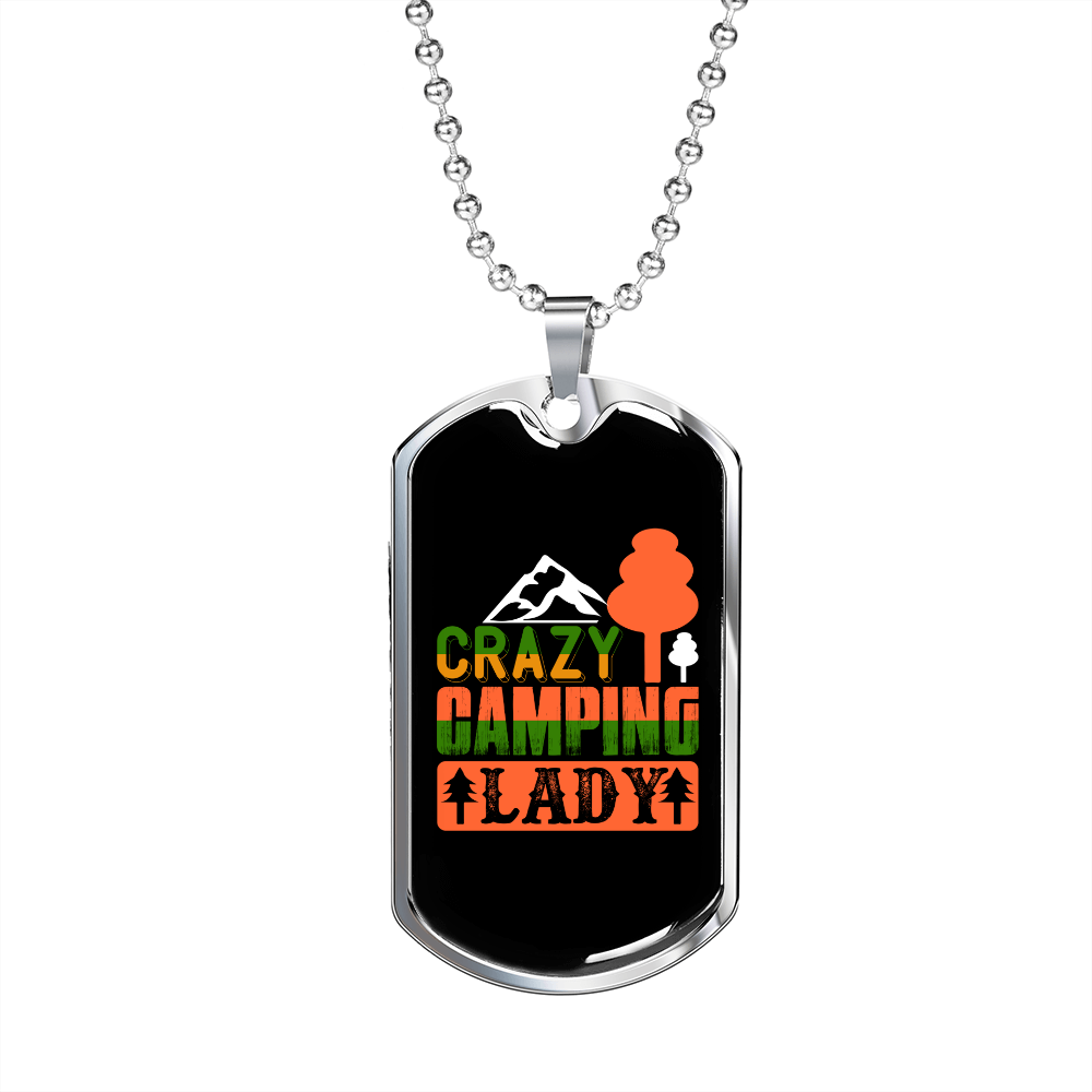 Camper Necklace Crazy Camping Lady Necklace Stainless Steel or 18k Gold Dog Tag 24" Chain-Express Your Love Gifts