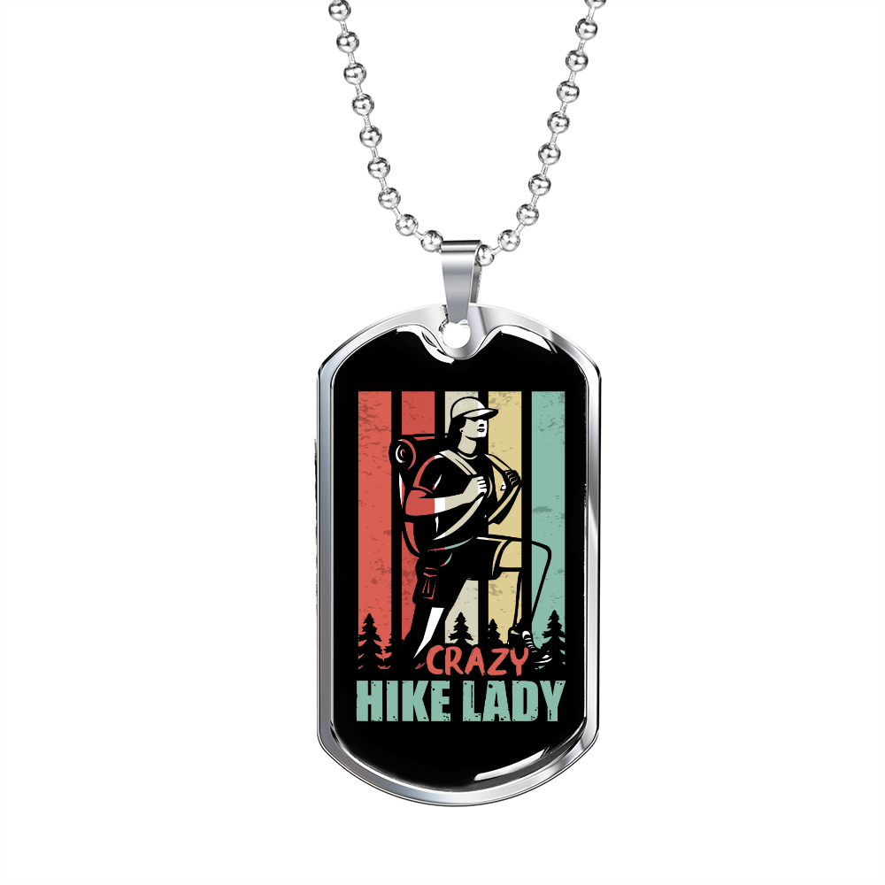 Camper Necklace Crazy Hike Lady Necklace Stainless Steel or 18k Gold Dog Tag 24" Chain-Express Your Love Gifts