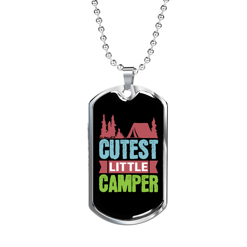 Camper Necklace Cutest Little Camper Blue Green Necklace Stainless Steel or 18k Gold Dog Tag 24" Chain-Express Your Love Gifts