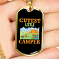Camper Necklace Cutest Little Camper Yellow Necklace Stainless Steel or 18k Gold Dog Tag 24" Chain-Express Your Love Gifts