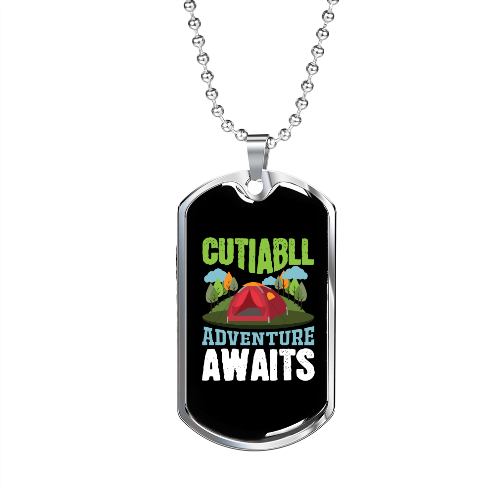 Camper Necklace Cutiabll Adventure Awaits Red Tent Necklace Stainless Steel or 18k Gold Dog Tag 24" Chain-Express Your Love Gifts