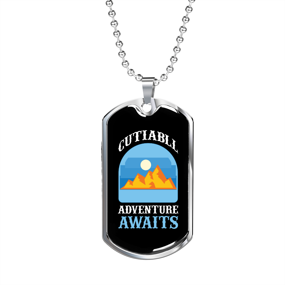 Camper Necklace Cutiabll Adventure Awaits Yellow Mountain Necklace Stainless Steel or 18k Gold Dog Tag 24" Chain-Express Your Love Gifts