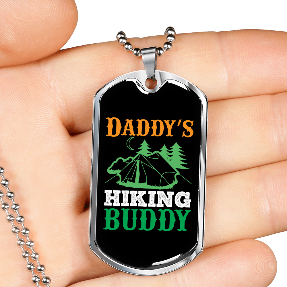 Camper Necklace Daddy's Camping Buddy Necklace Stainless Steel or 18k Gold Dog Tag 24" Chain-Express Your Love Gifts