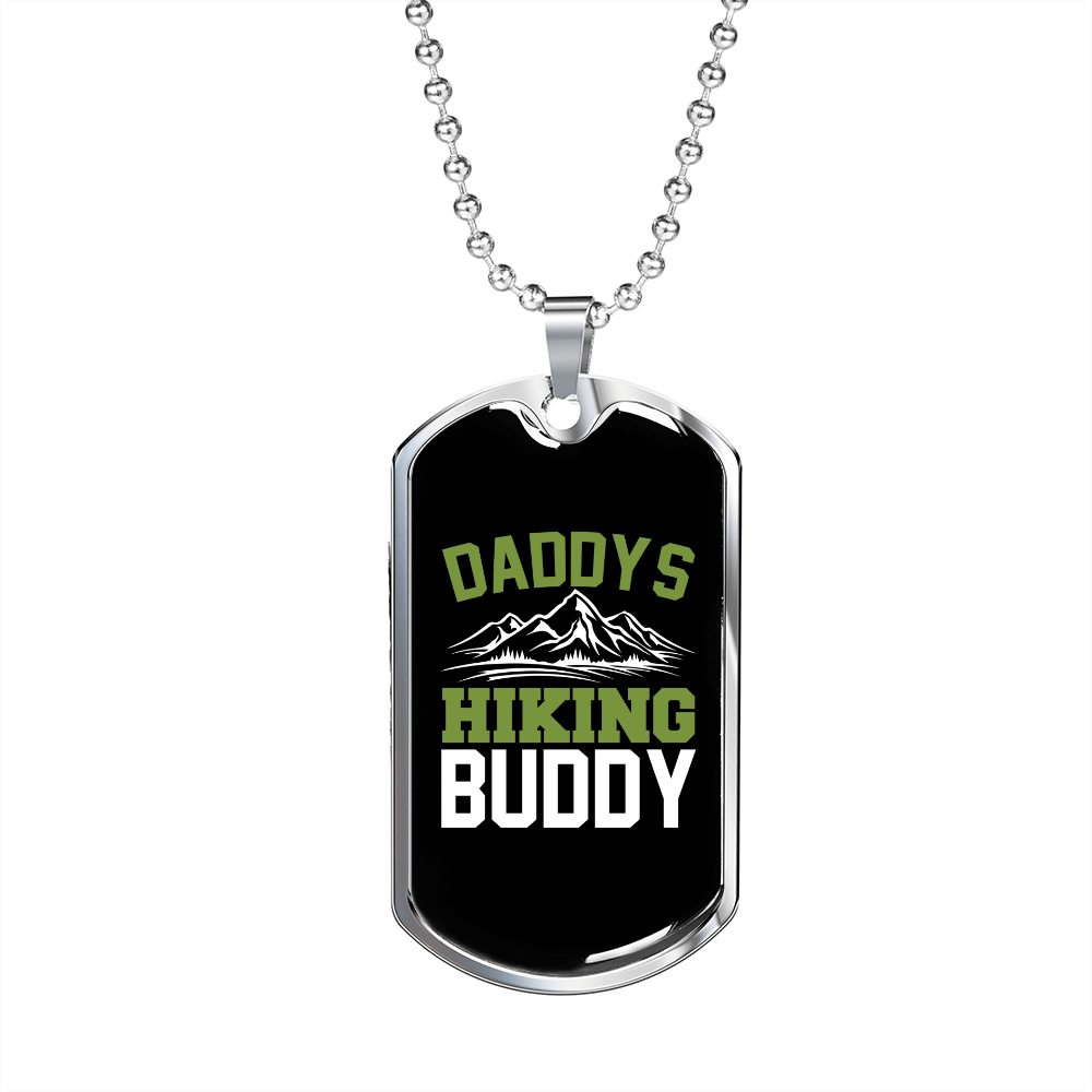 Camper Necklace Daddy's Hiking Buddy Green Necklace Stainless Steel or 18k Gold Dog Tag 24" Chain-Express Your Love Gifts