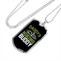 Camper Necklace Daddy's Hiking Buddy Green Necklace Stainless Steel or 18k Gold Dog Tag 24" Chain-Express Your Love Gifts