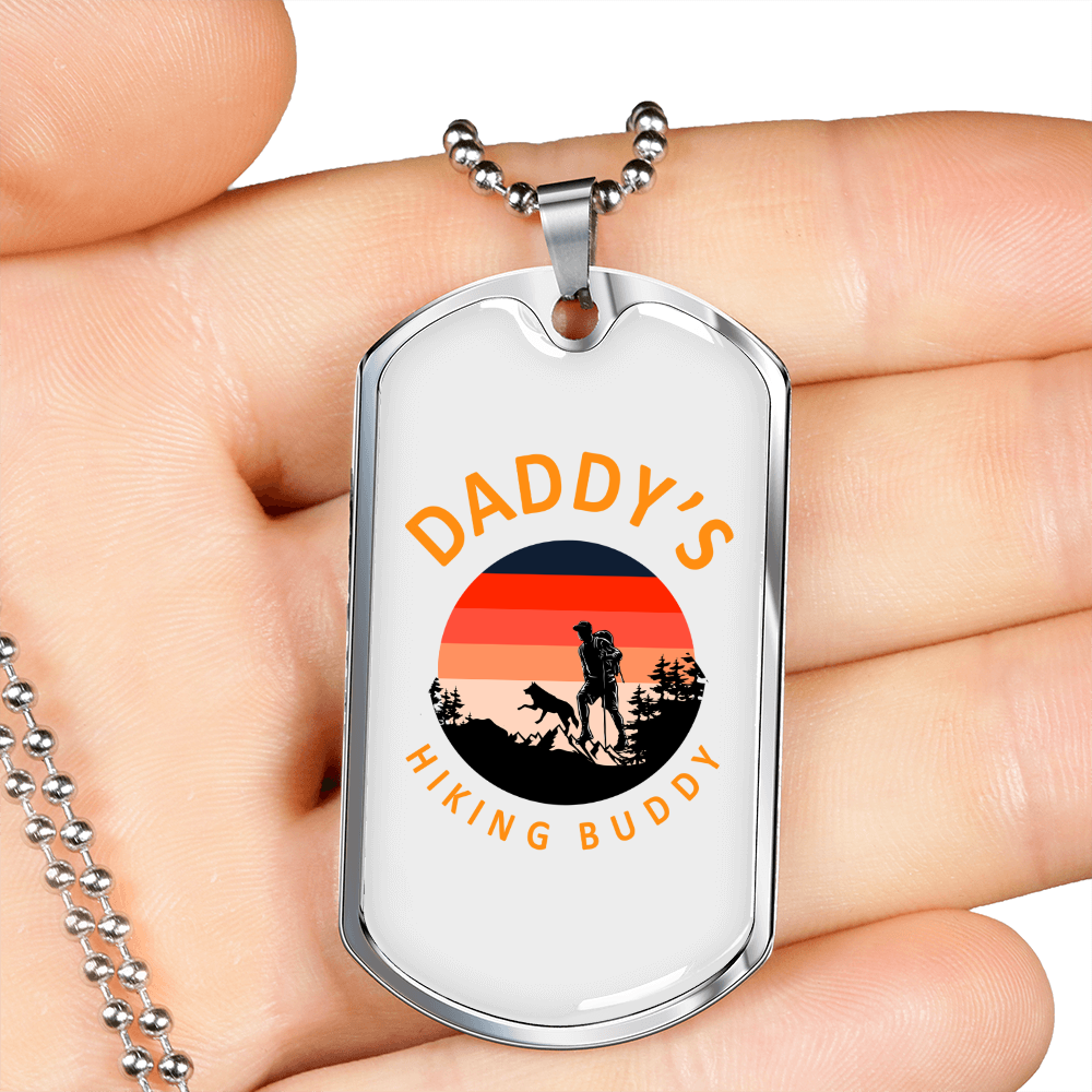 Camper Necklace Daddy's Hiking Buddy Necklace Stainless Steel or 18k Gold Dog Tag 24" Chain-Express Your Love Gifts