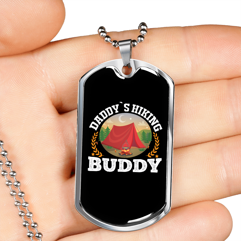 Camper Necklace Daddy's Hiking Buddy Red Tent Necklace Stainless Steel or 18k Gold Dog Tag 24" Chain-Express Your Love Gifts