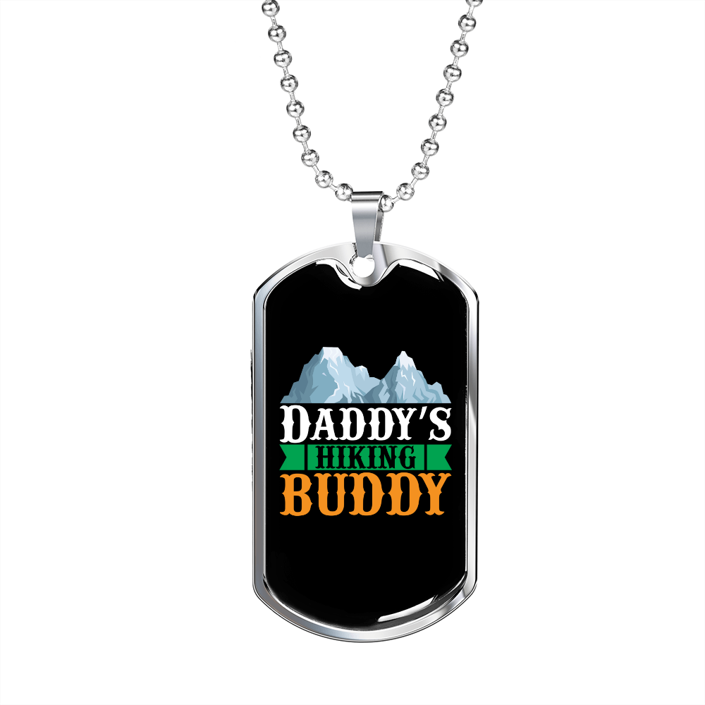 Camper Necklace Daddy's Hiking Buddy White Mountain Necklace Stainless Steel or 18k Gold Dog Tag 24" Chain-Express Your Love Gifts