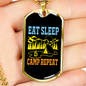 Camper Necklace Eat Sleep Camp Repeat Necklace Stainless Steel or 18k Gold Dog Tag 24" Chain-Express Your Love Gifts