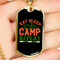 Camper Necklace Eat Sleep Camp Repeat Red Necklace Stainless Steel or 18k Gold Dog Tag 24" Chain-Express Your Love Gifts