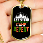 Camper Necklace Eat Sleep Camp Repeat White Mountain Necklace Stainless Steel or 18k Gold Dog Tag 24" Chain-Express Your Love Gifts