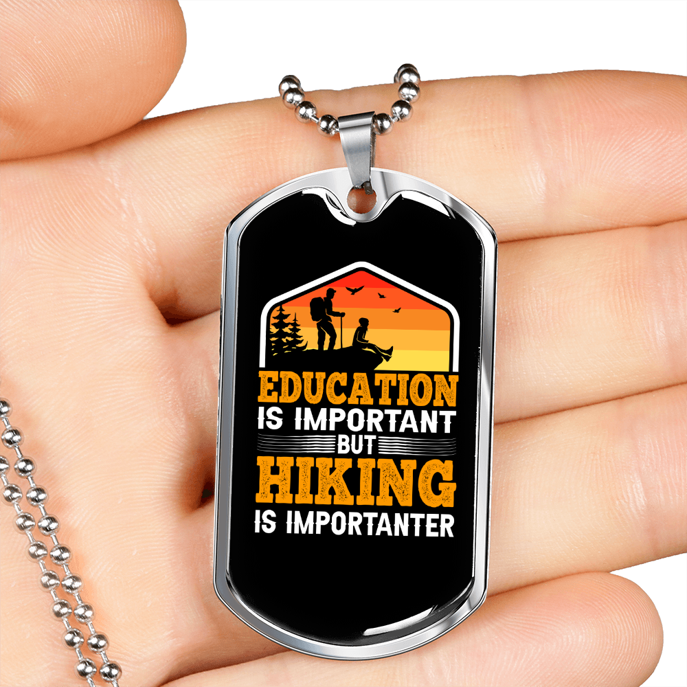 Camper Necklace Education Is Important Necklace Stainless Steel or 18k Gold Dog Tag 24" Chain-Express Your Love Gifts