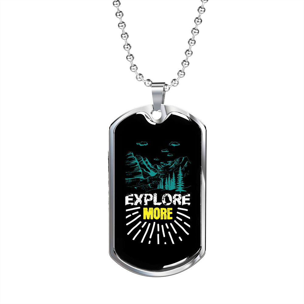 Camper Necklace Explore More Necklace Stainless Steel or 18k Gold Dog Tag 24" Chain-Express Your Love Gifts