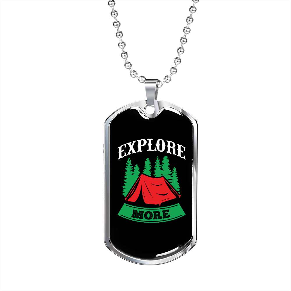 Camper Necklace Explore More Red Tent Necklace Stainless Steel or 18k Gold Dog Tag 24" Chain-Express Your Love Gifts