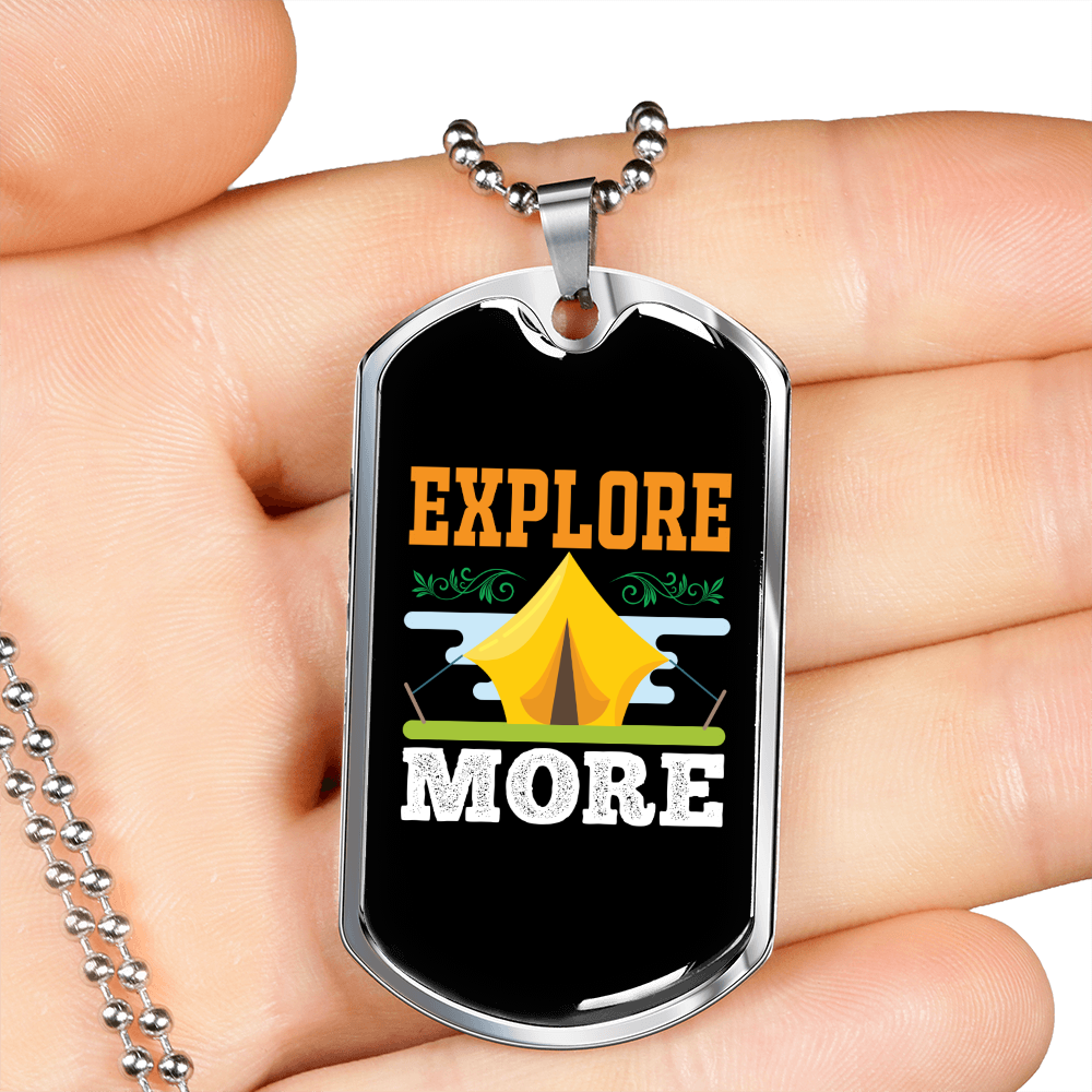 Camper Necklace Explore More Yellow Tent Necklace Stainless Steel or 18k Gold Dog Tag 24" Chain-Express Your Love Gifts