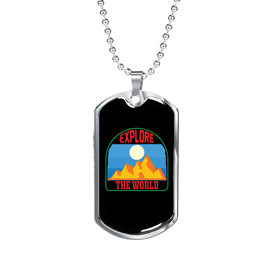 Camper Necklace Explore the World Necklace Stainless Steel or 18k Gold Dog Tag 24" Chain-Express Your Love Gifts