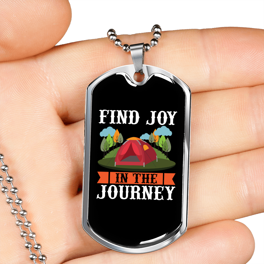 Camper Necklace Find Joy Necklace Stainless Steel or 18k Gold Dog Tag 24" Chain-Express Your Love Gifts