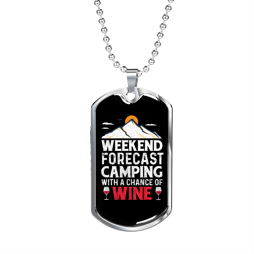 Camper Necklace Forecast Camping Wine Necklace Stainless Steel or 18k Gold Dog Tag 24" Chain-Express Your Love Gifts