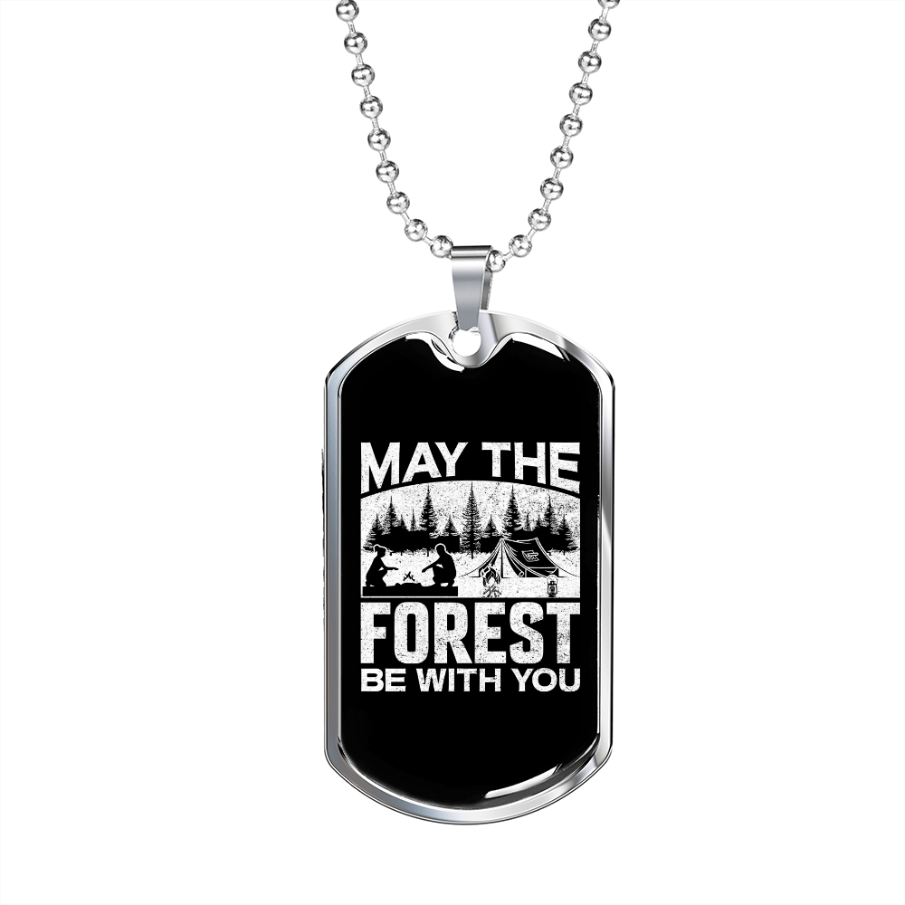 Camper Necklace Forest Be With You Necklace Stainless Steel or 18k Gold Dog Tag 24" Chain-Express Your Love Gifts