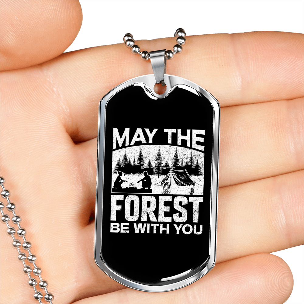 Camper Necklace Forest Be With You Necklace Stainless Steel or 18k Gold Dog Tag 24" Chain-Express Your Love Gifts