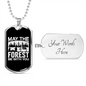 Camper Necklace Forest Be With You Necklace Stainless Steel or 18k Gold Dog Tag 24" Chain-Express Your Love Gifts