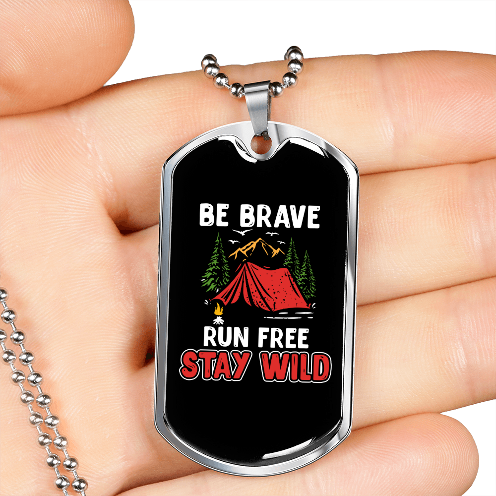 Camper Necklace Free Stay Wild Necklace Stainless Steel or 18k Gold Dog Tag 24" Chain-Express Your Love Gifts
