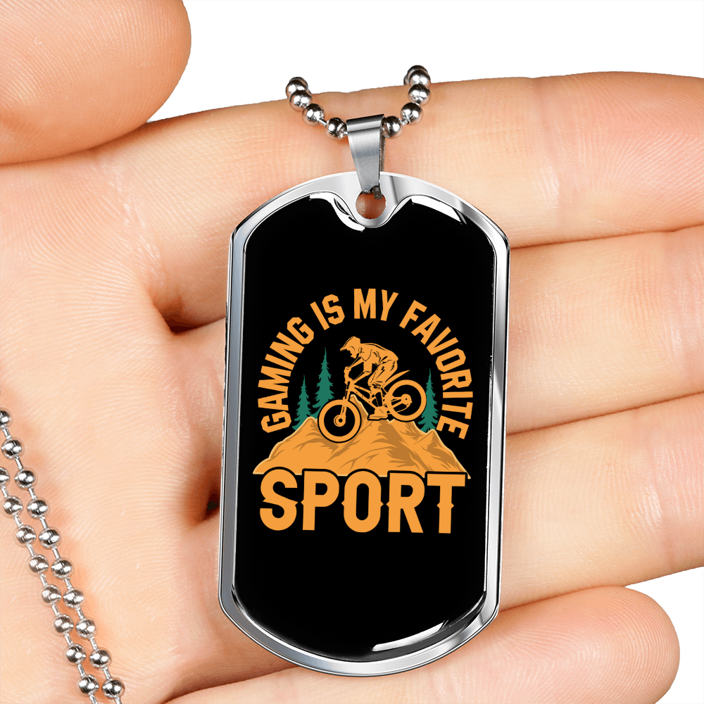 Camper Necklace Gaming is My Favorite Sport Necklace Stainless Steel or 18k Gold Dog Tag 24" Chain-Express Your Love Gifts