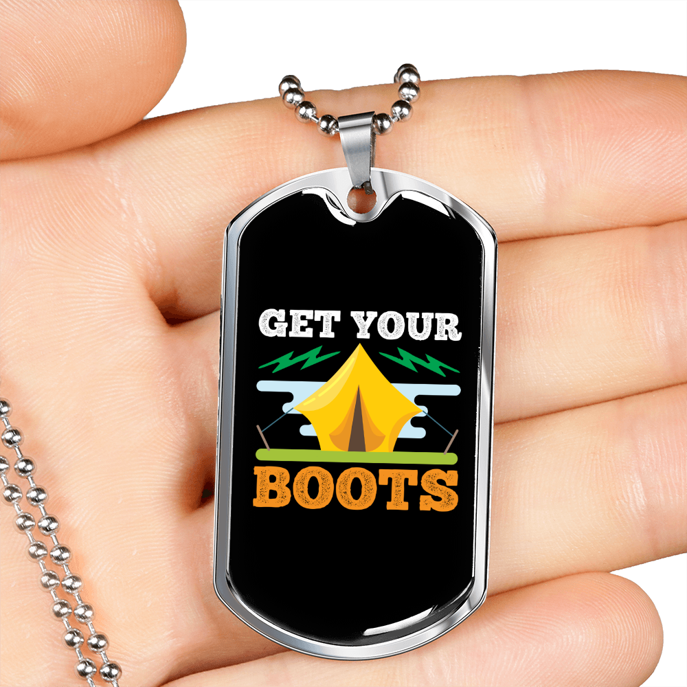 Camper Necklace Get Your Boots Yellow Tent Necklace Stainless Steel or 18k Gold Dog Tag 24" Chain-Express Your Love Gifts