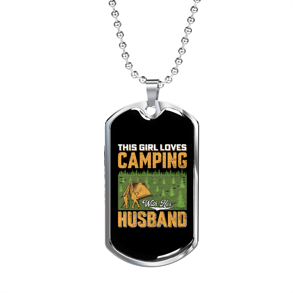 Camper Necklace Girl Loves Camping Necklace Stainless Steel or 18k Gold Dog Tag 24" Chain-Express Your Love Gifts